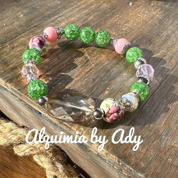 Green crackled Quartz beaded chunky bracelet /protection for Capricorn - Picture 1 of 3